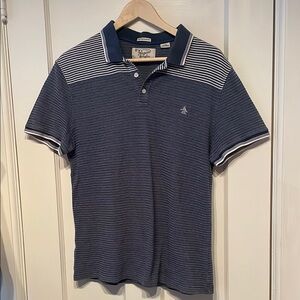 Original Penguin Men's Blue Striped Heritage Slim Fit Polo Shirt